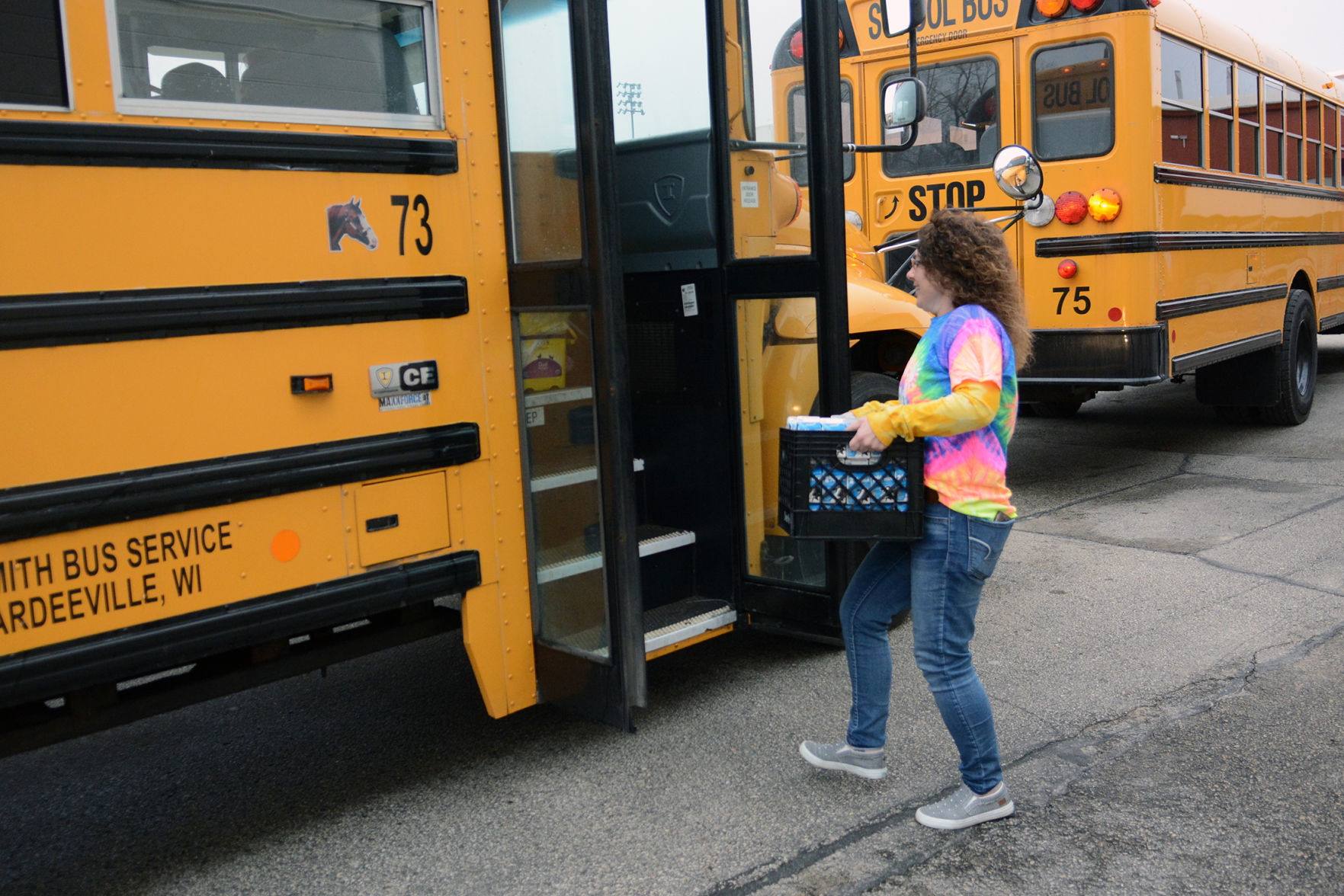 Milk cartons put on bus
